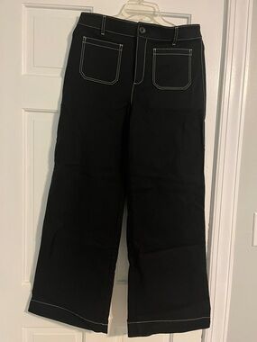 LOFT Black Wide Leg Pants with Contrast Stitching